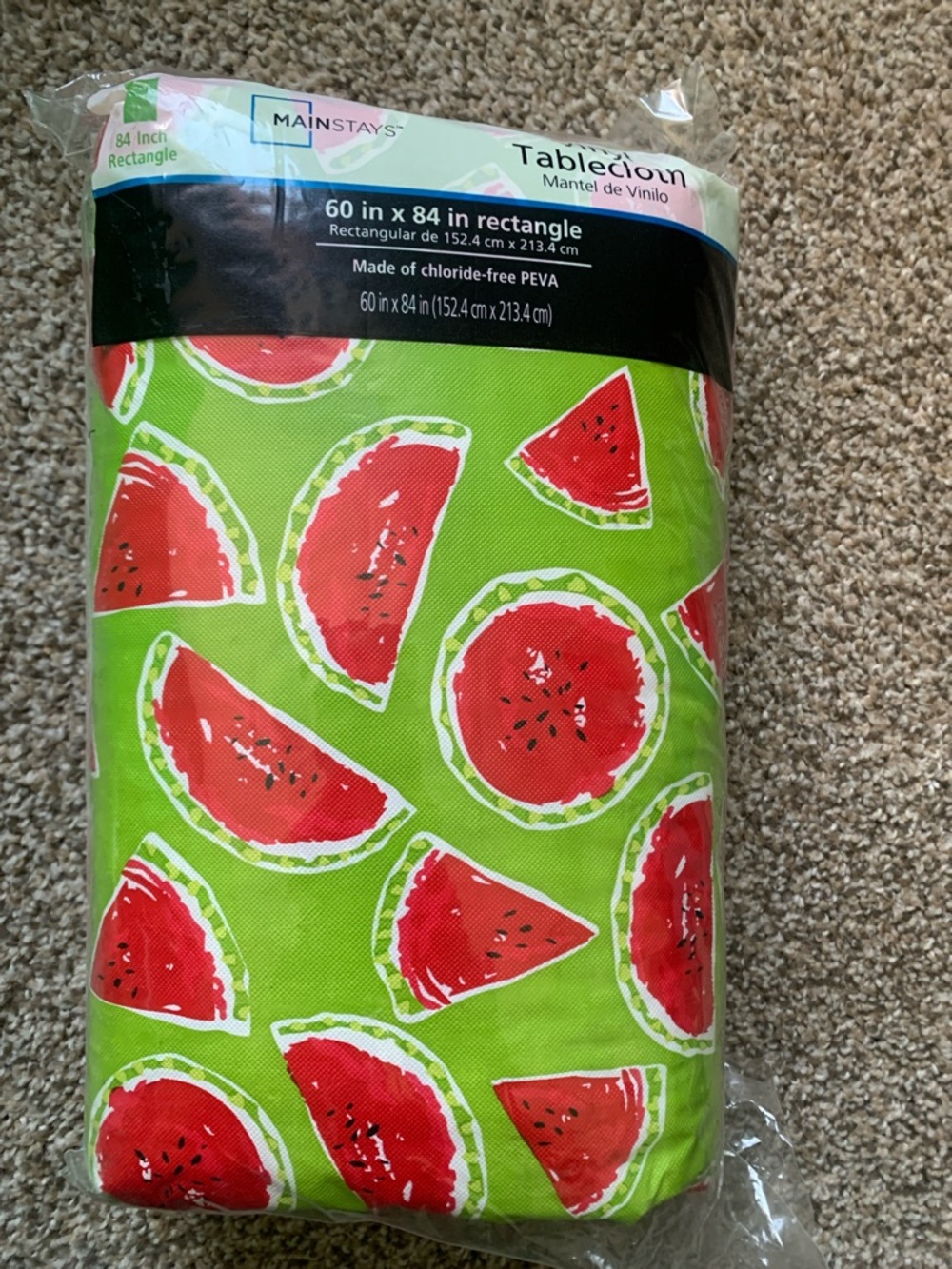 Mainstays Green Watermelon Vinyl Tablecloth - Red Watermelon Print New